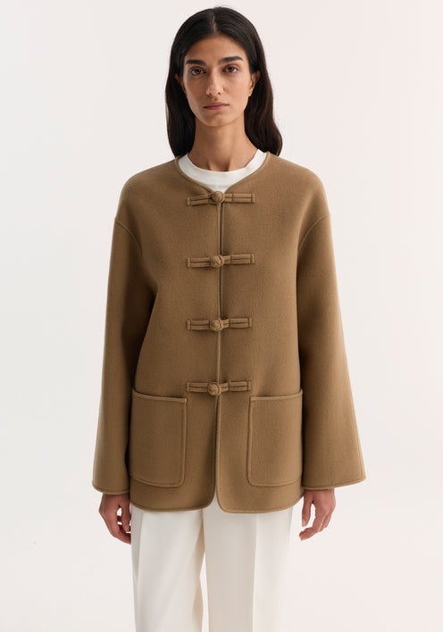 Mandarin double-faced wool jacket | camel