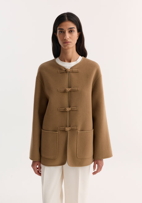 Mandarin double-faced wool jacket | camel