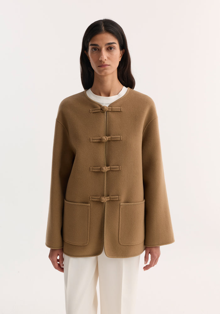 Mandarin double-faced wool jacket | camel