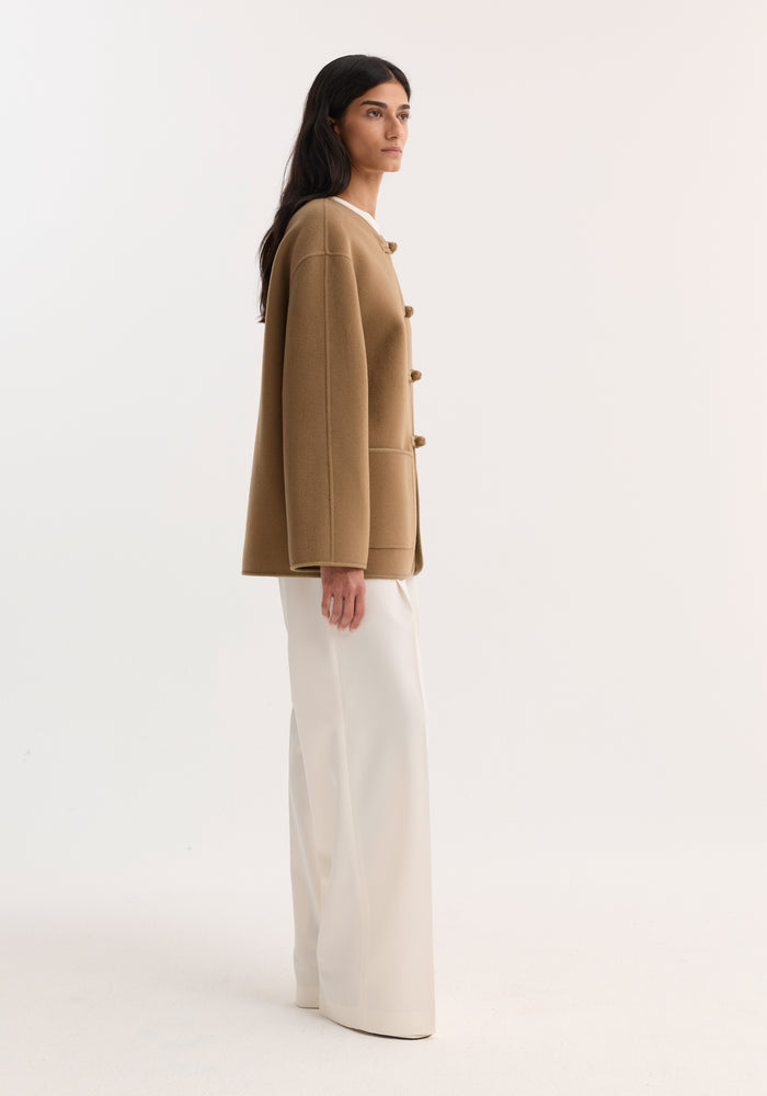 Mandarin double-faced wool jacket | camel