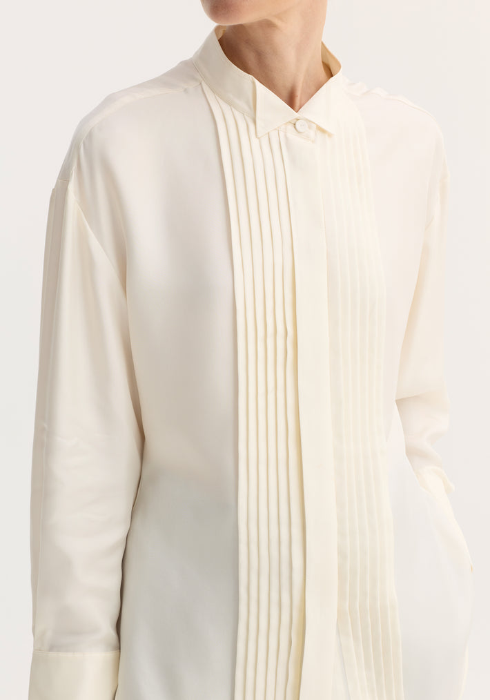 Shaped tuxedo silk shirt | cream