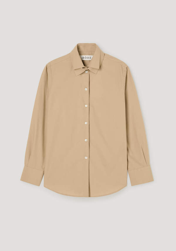 Double collar shirt | wheat: Light tan, long-sleeve, button-up shirt with a point collar and detachable second collar, featuring a concealed placket and buttoned cuffs.