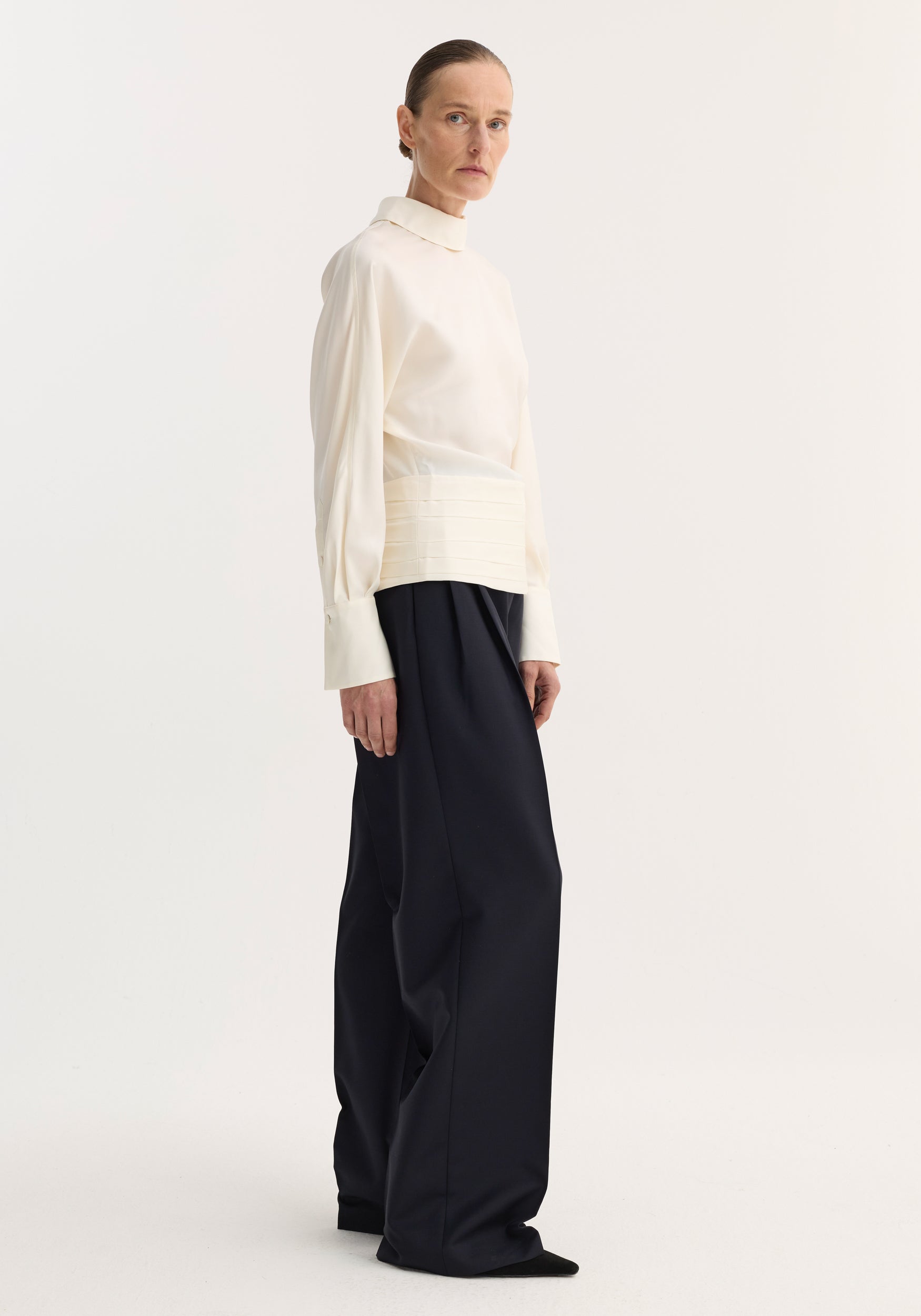 Tuxedo silk top | cream