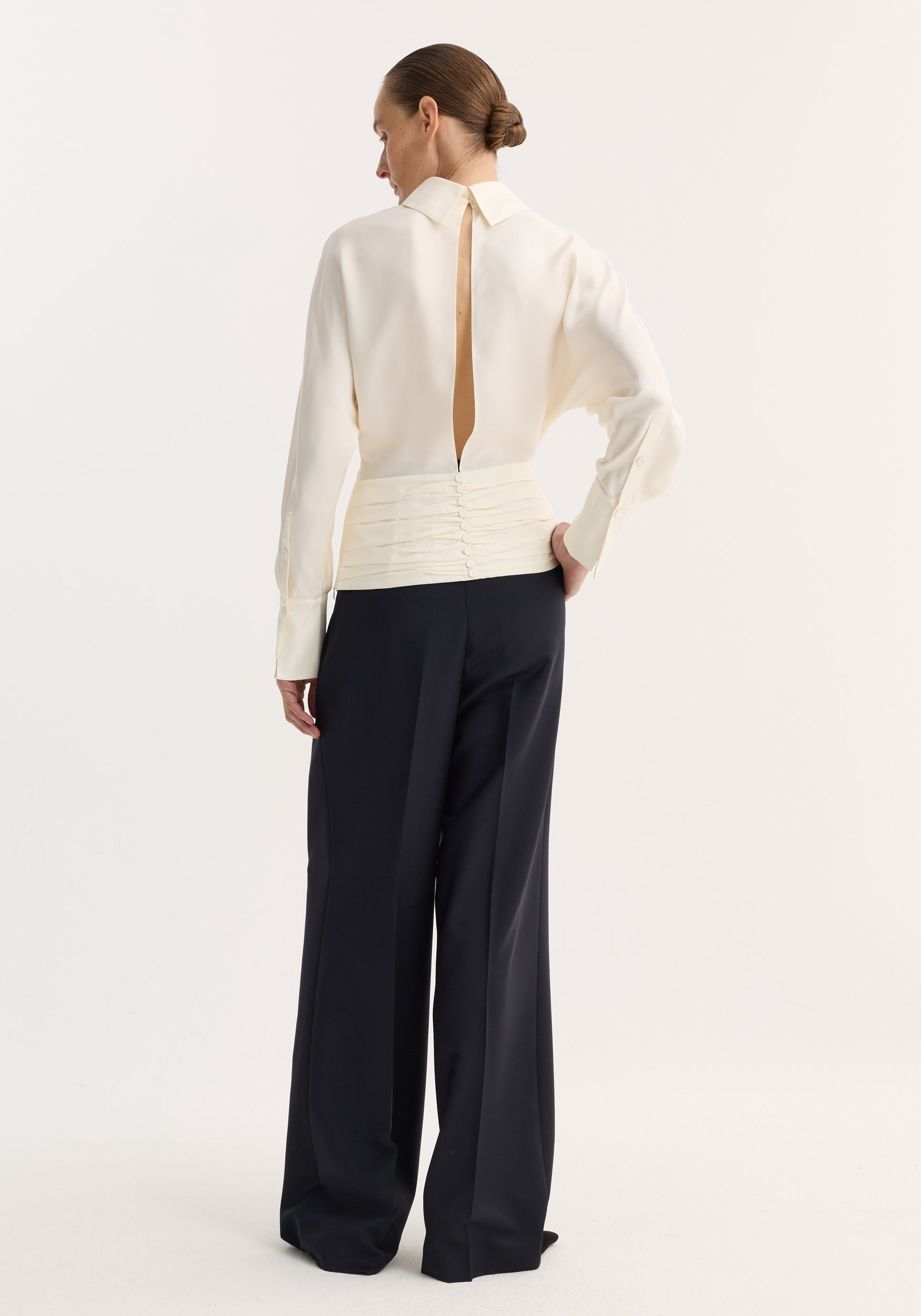 Tuxedo silk top | cream