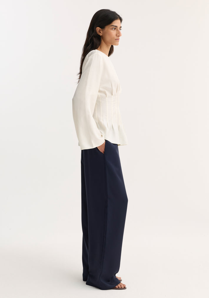 Pleated silk top | cream