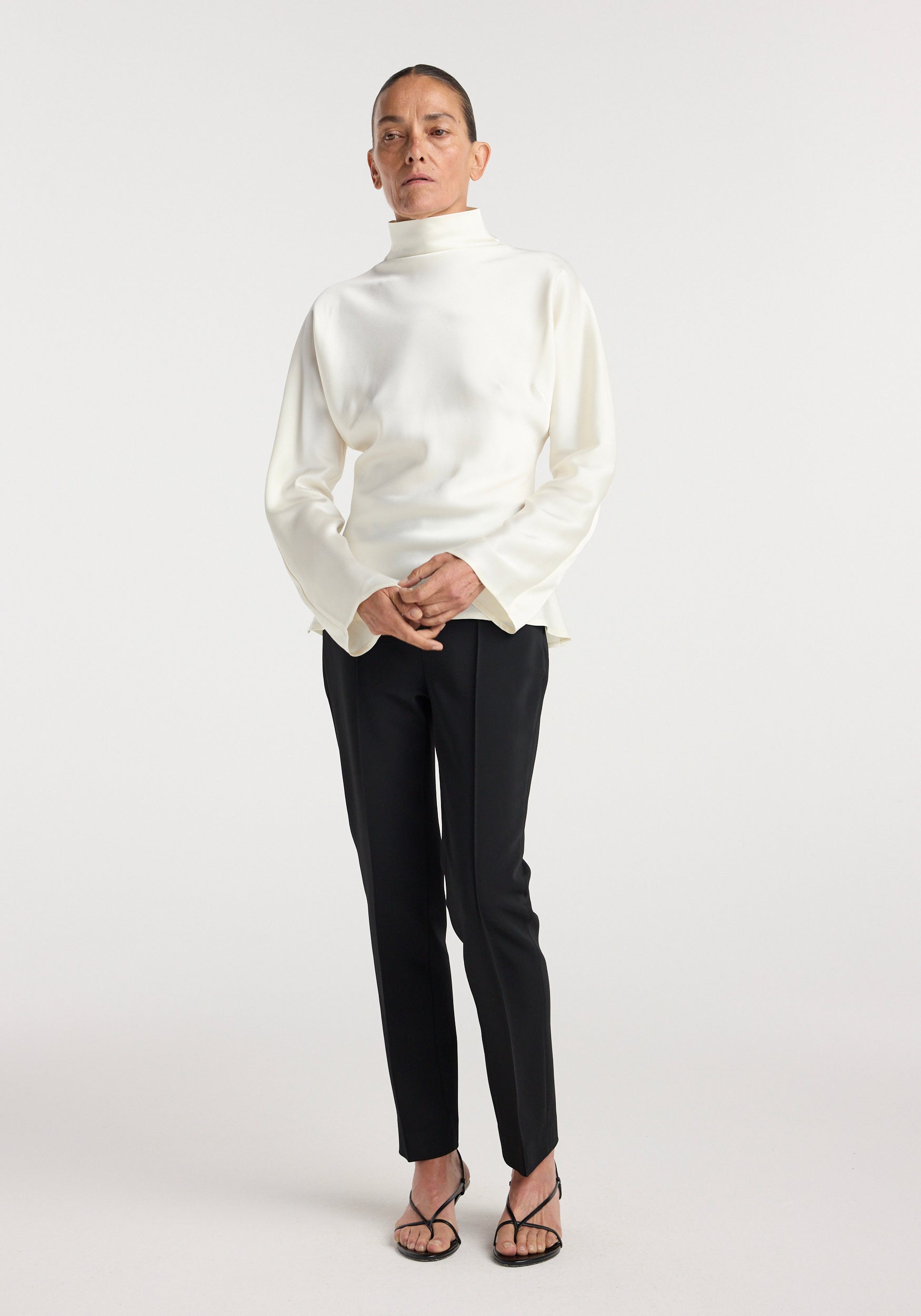 Satin waisted top | cream