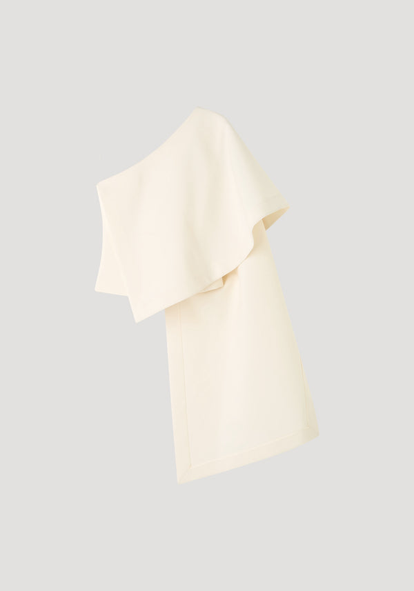 Draped cape top | cream, featuring a single shoulder design with an asymmetric draped overlay and a flowing cape detail that adds elegant movement.
