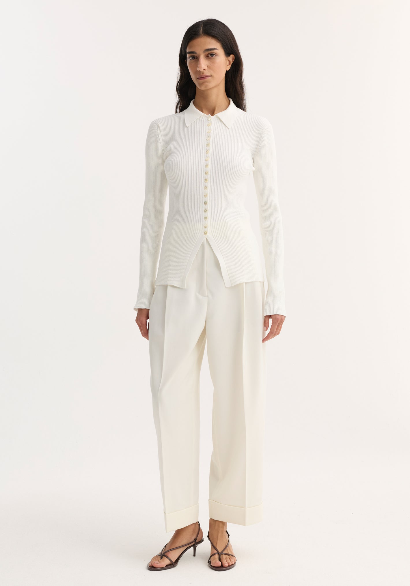 Elongated rib cardigan | off white
