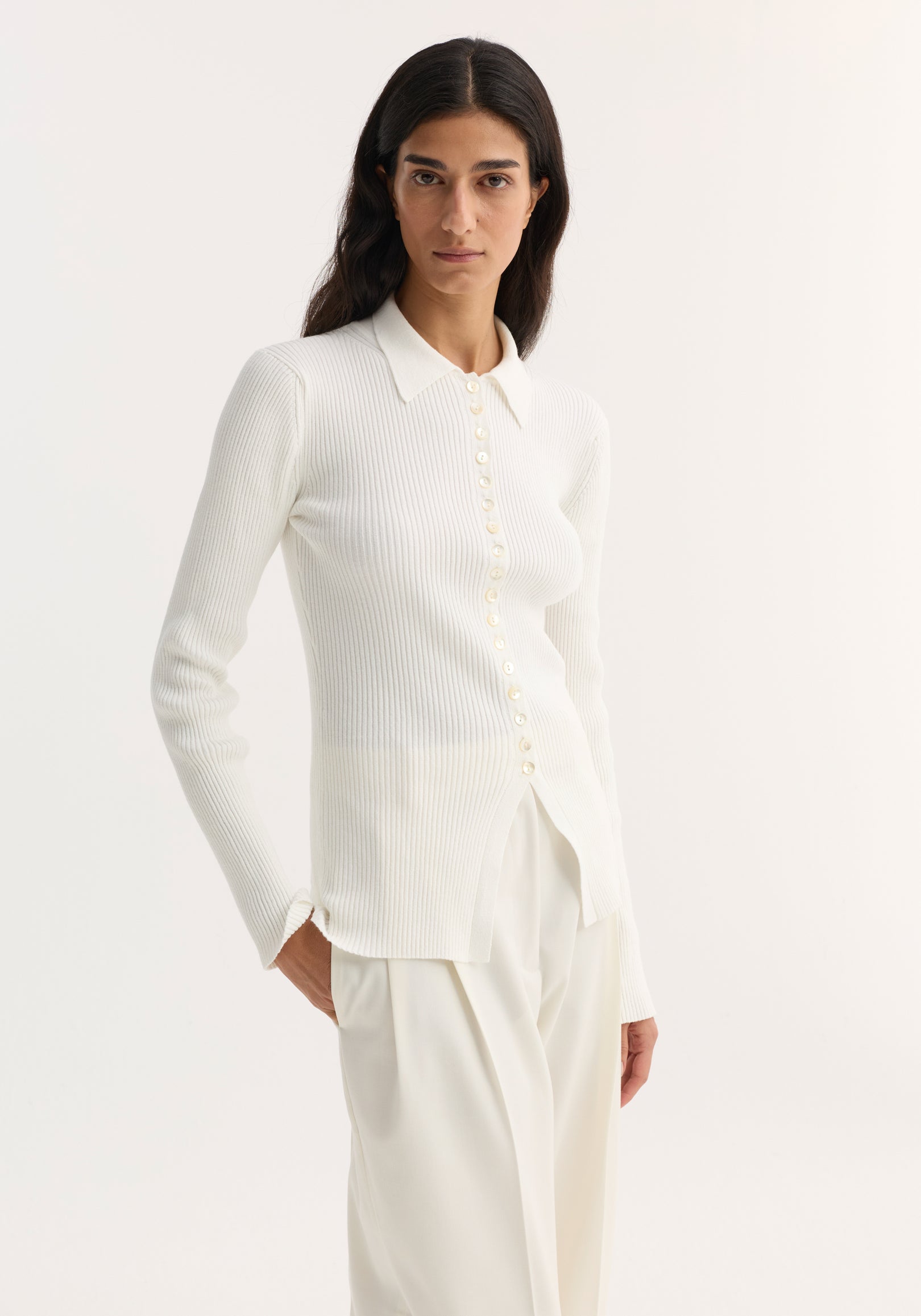Elongated rib cardigan | off white