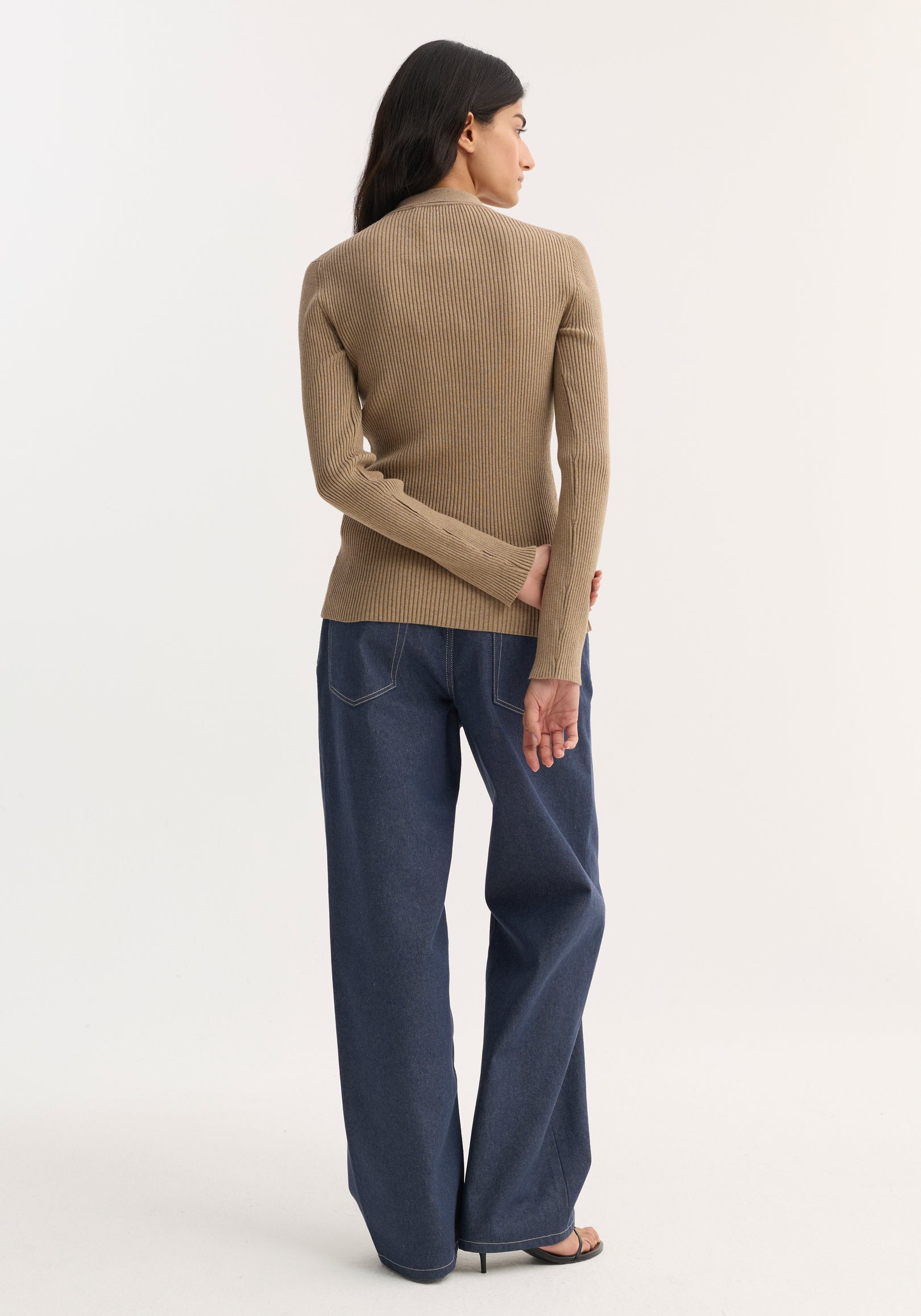Elongated rib cardigan | taupe melange
