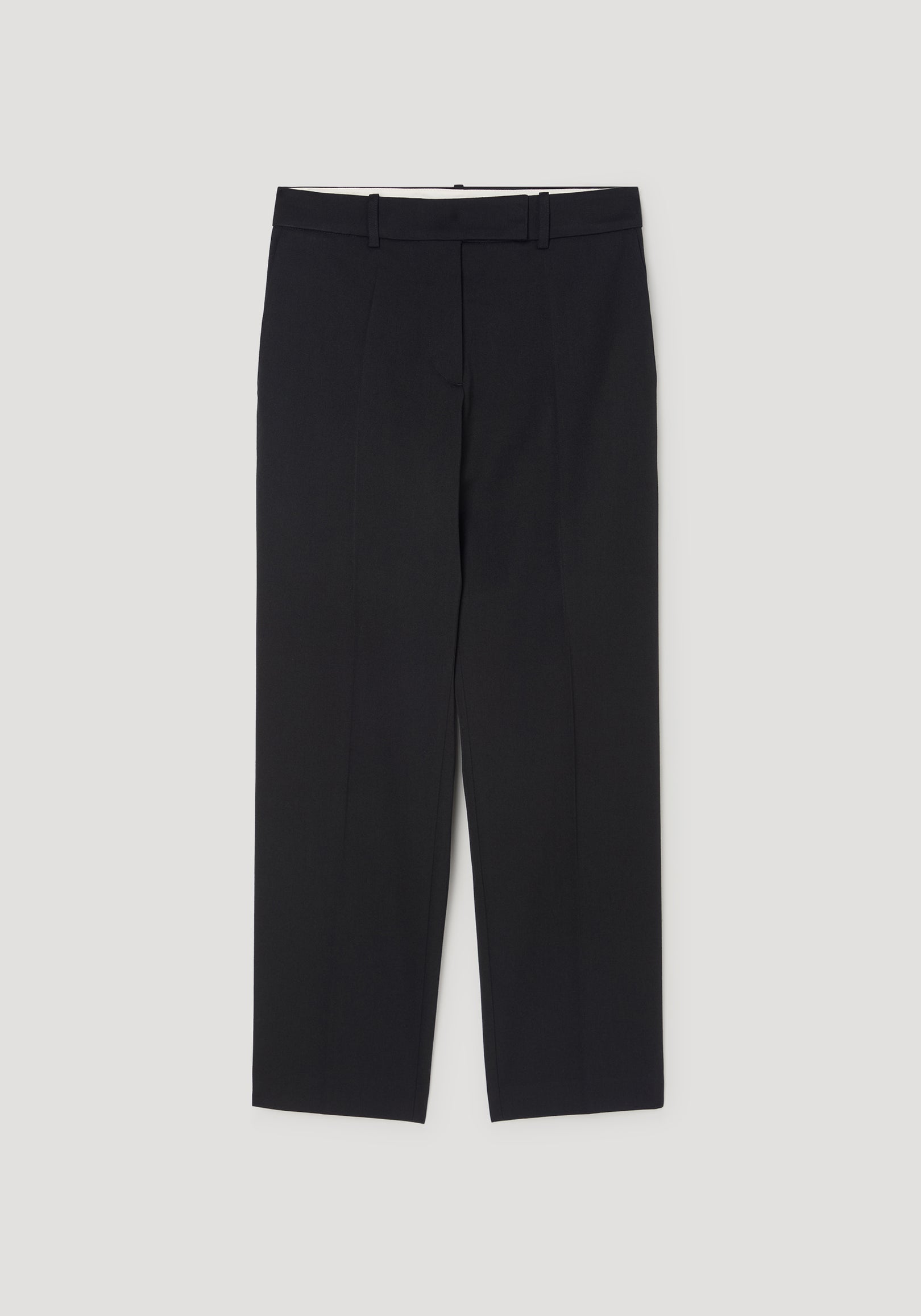Mies - Cigarette leg tailored trousers | black displayed flat, showing a sleek, fitted silhouette with a high waist and belt loops.