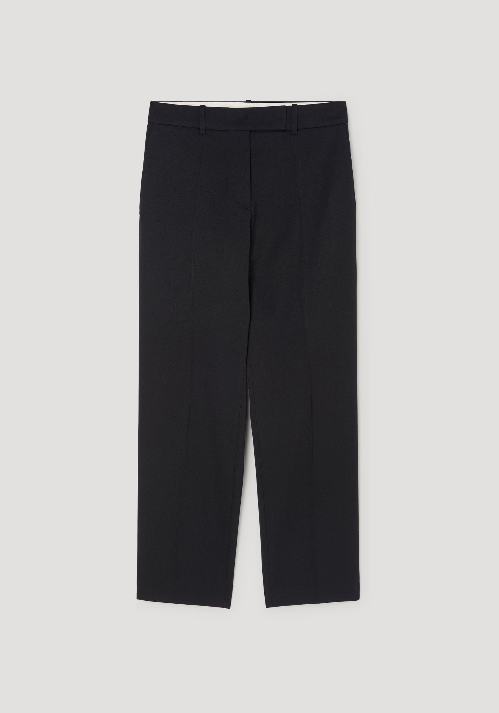 Mies - Cigarette leg tailored trousers | black displayed flat, showing a sleek, fitted silhouette with a high waist and belt loops.