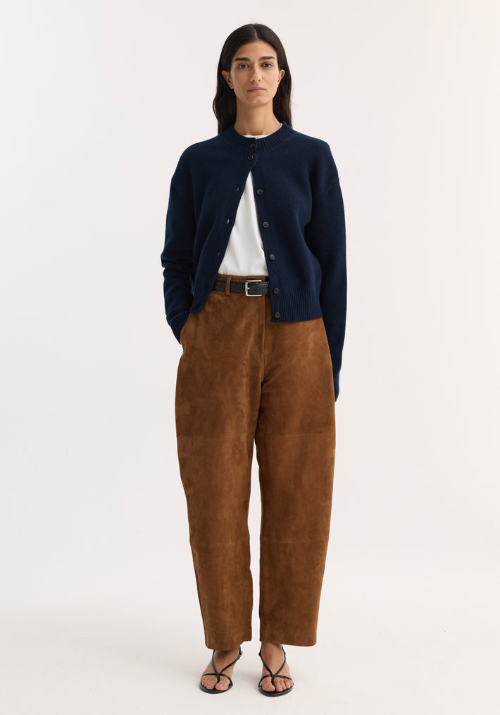 Suede barrel leg trouser | tobacco