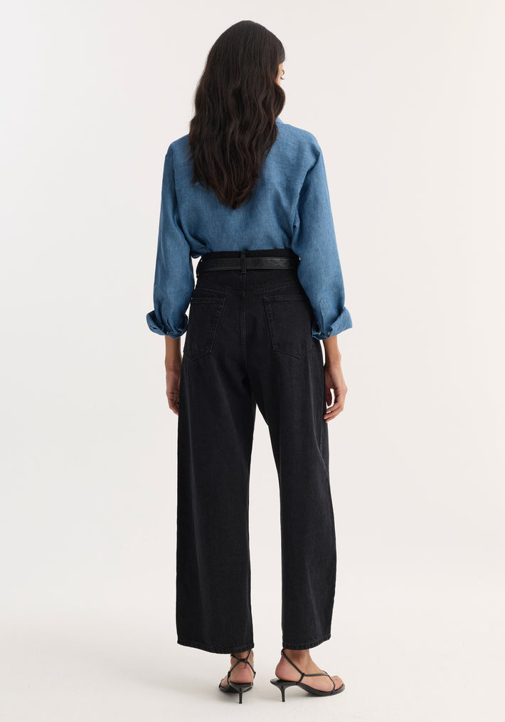 Cropped barrel leg denim | black