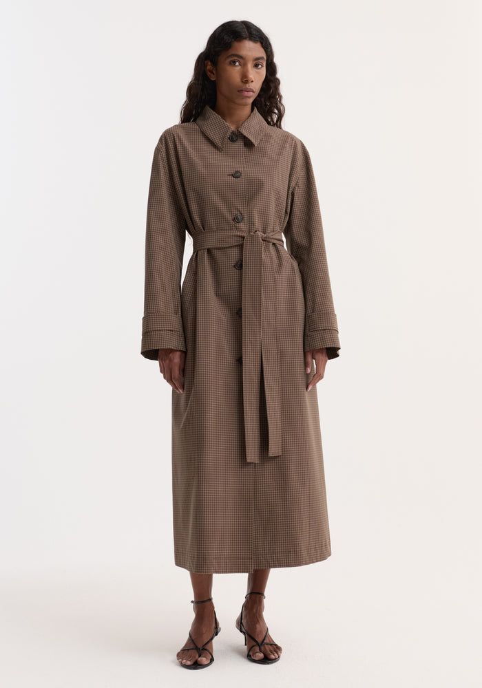 Technical check belted coat | brown multi check