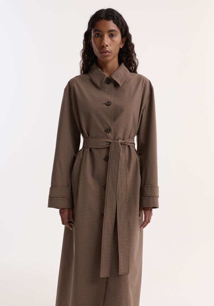Technical check belted coat | brown multi check