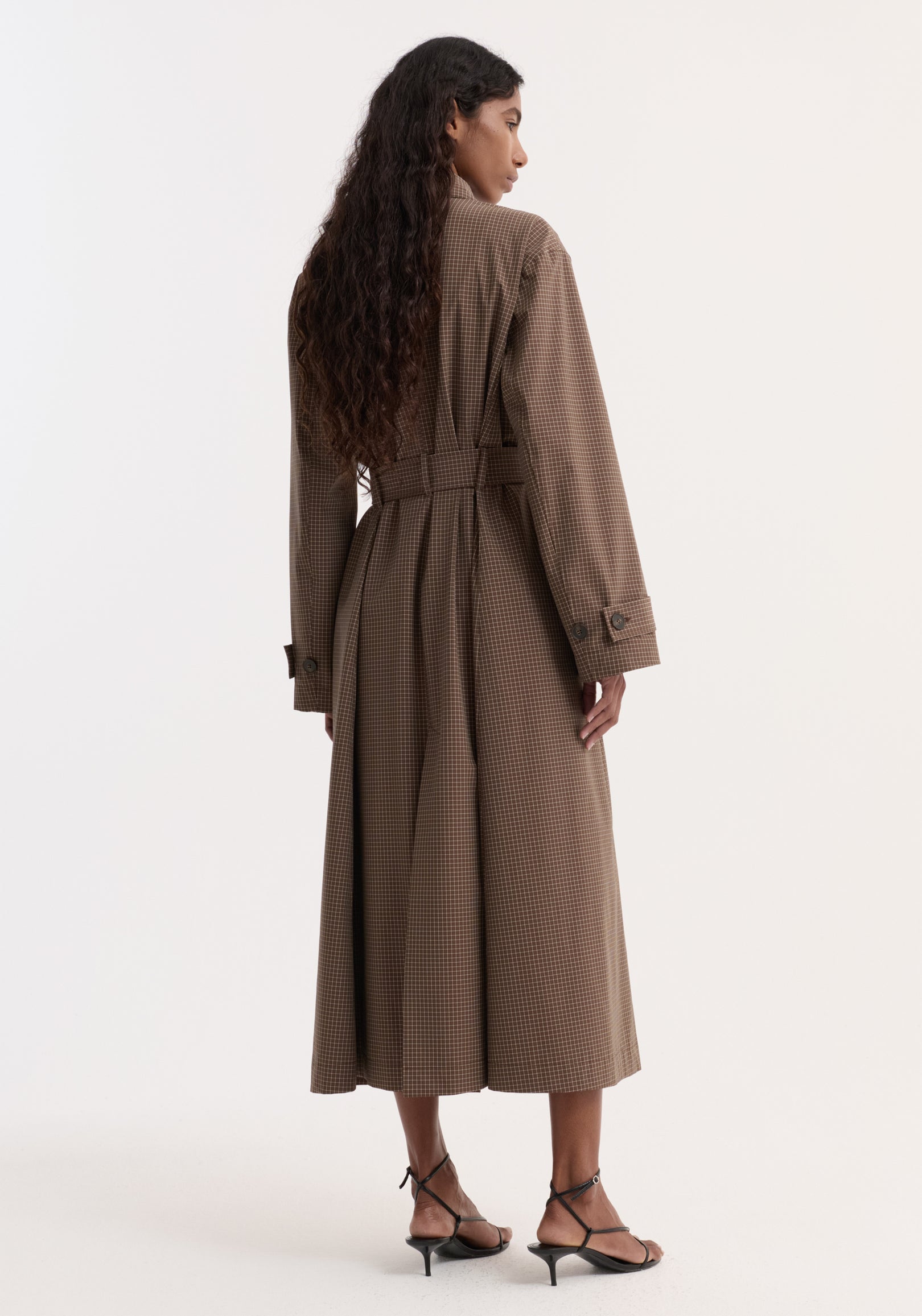 Technical check belted coat | brown multi check