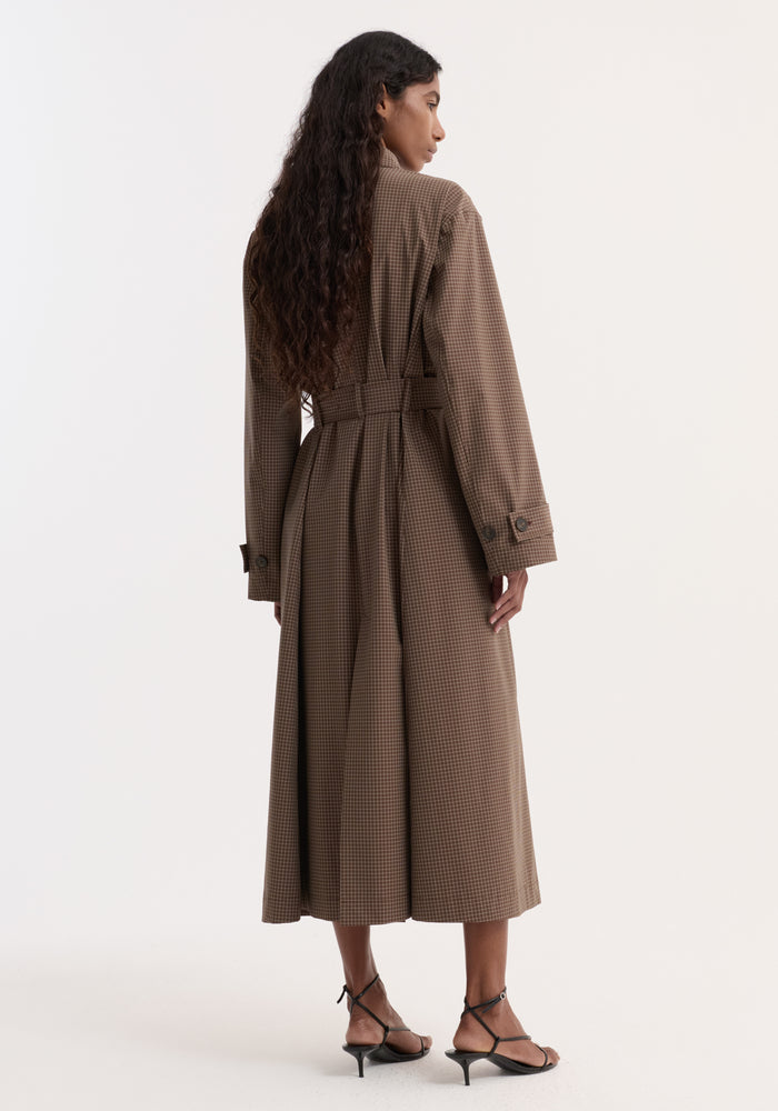 Technical check belted coat | brown multi check