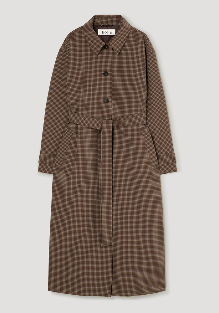 Technical check belted coat | brown multi check