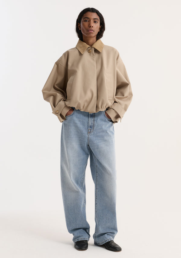 Suede collar blouson jacket | sand