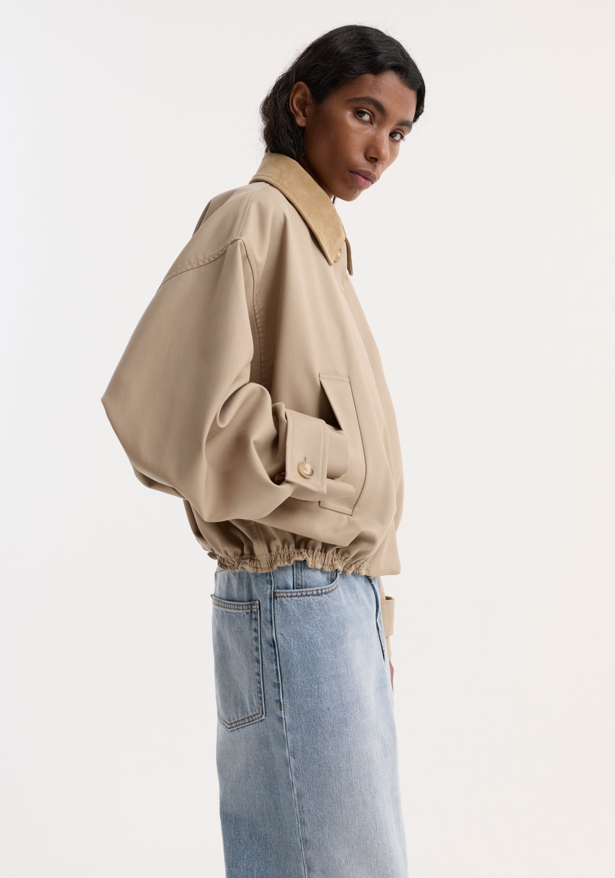 Suede collar blouson jacket | sand