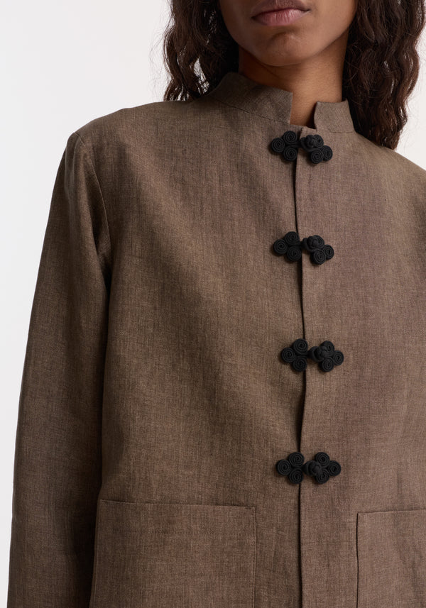 Pankou closure linen jacket | brown melange