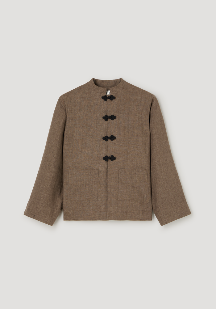 Pankou closure linen jacket | brown melange