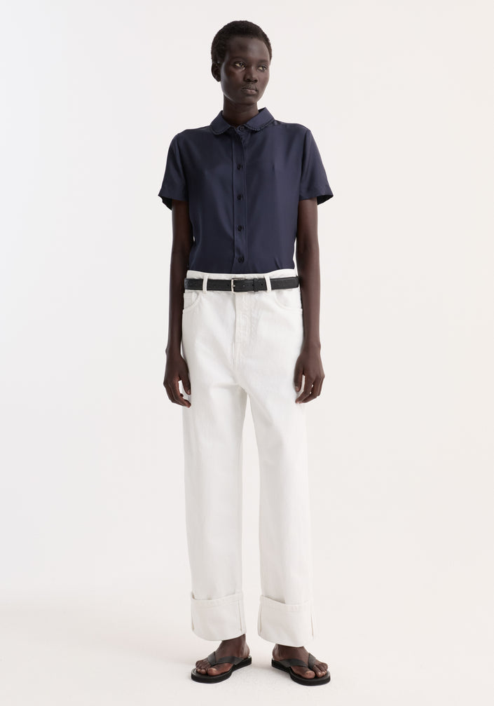 Embroidered silk fitted shirt | night
