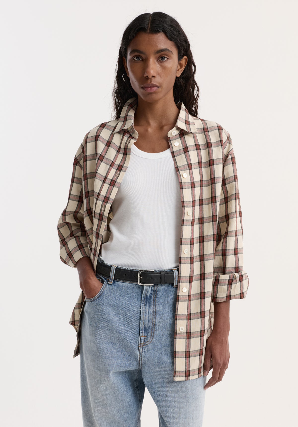 Oversized check shirt | red table check