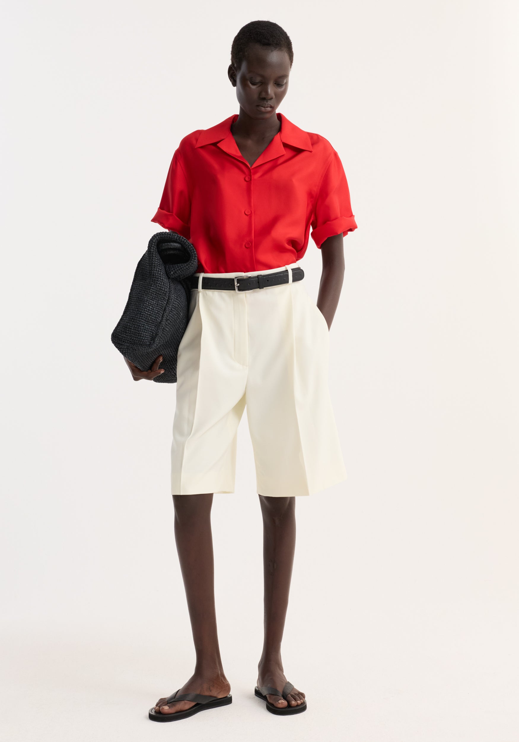 Camp collar silk shirt | red