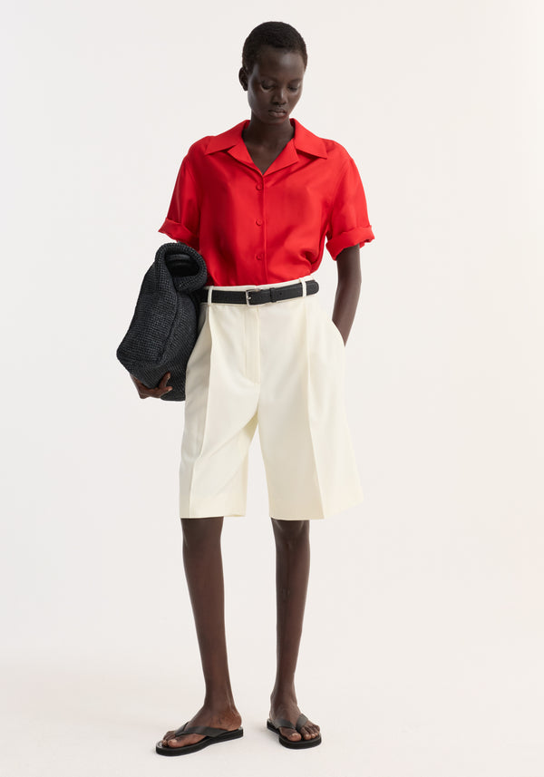 Camp collar silk shirt | red