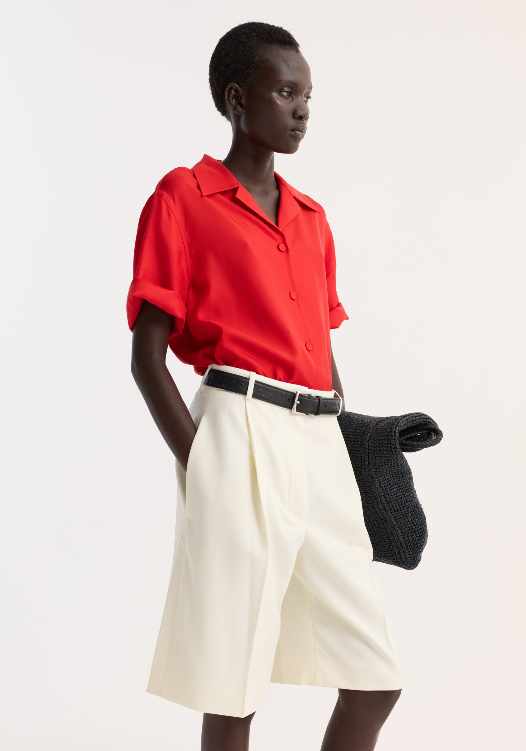 Camp collar silk shirt | red