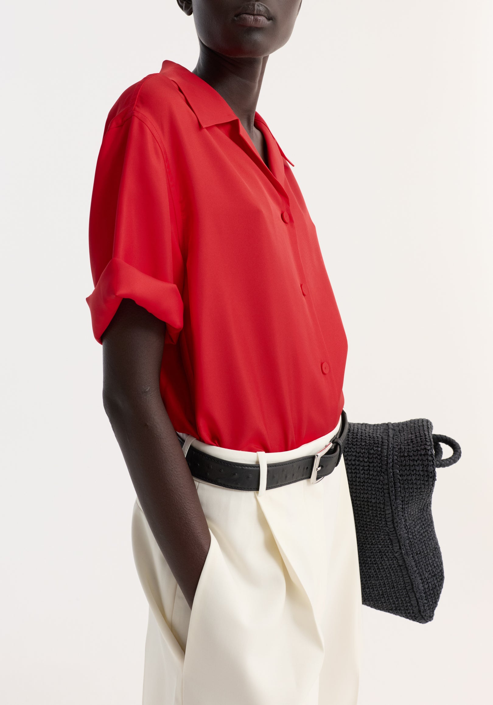 Camp collar silk shirt | red
