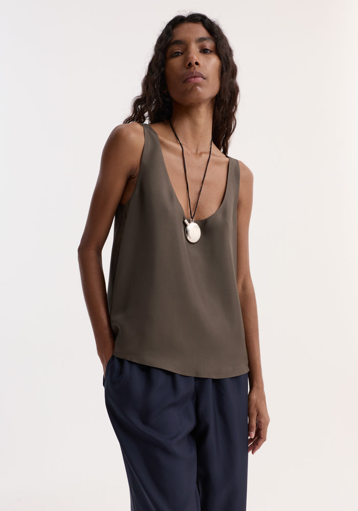 Silk scoop-neck top | earth