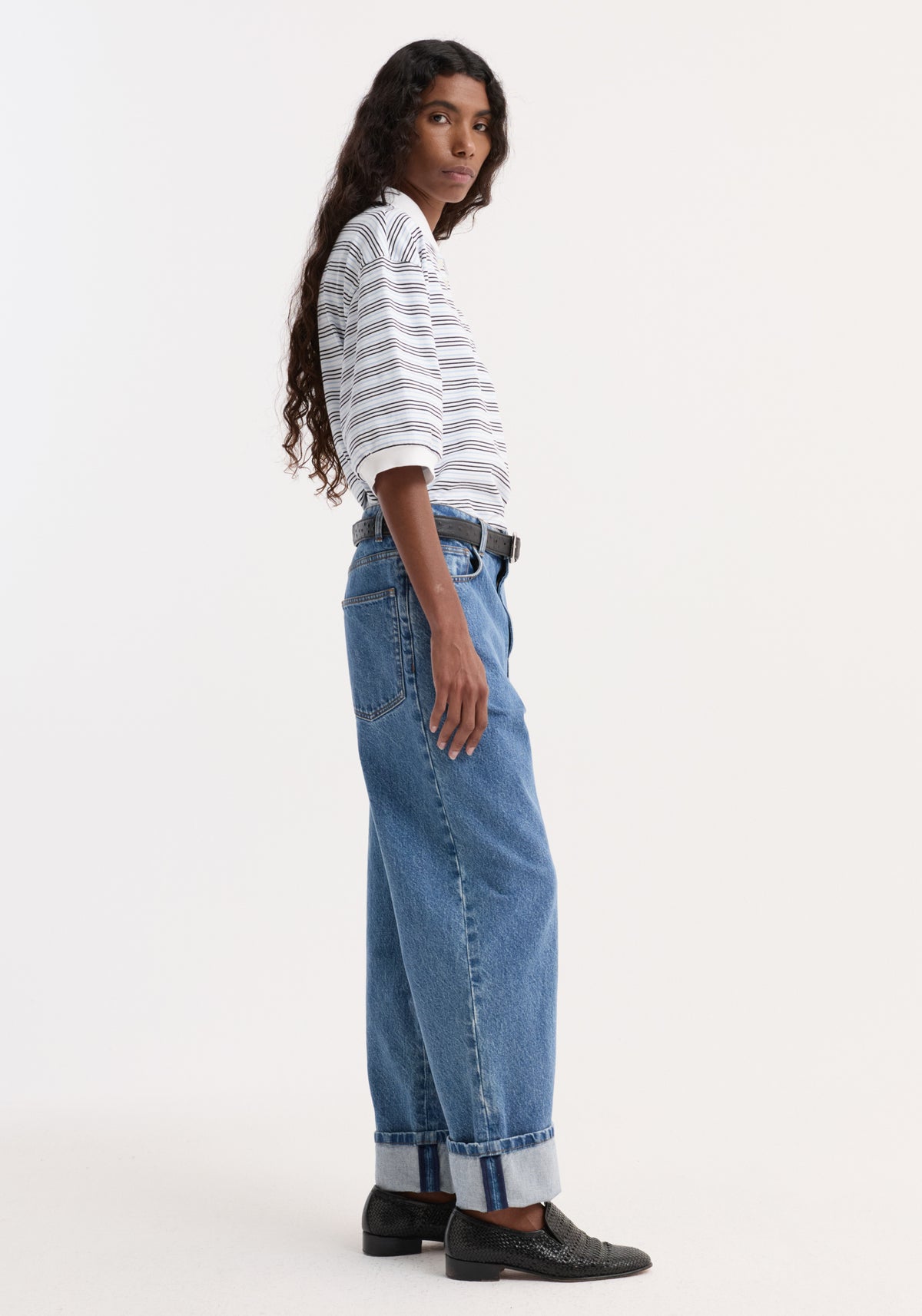 Striped oversized polo | white / blue multi stripe