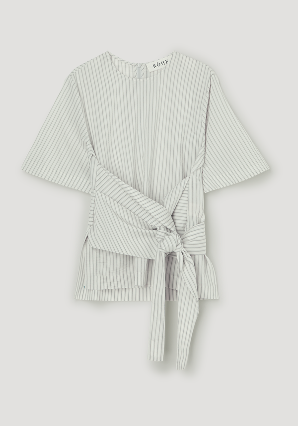 Silk-blend wrap top | fine stripe