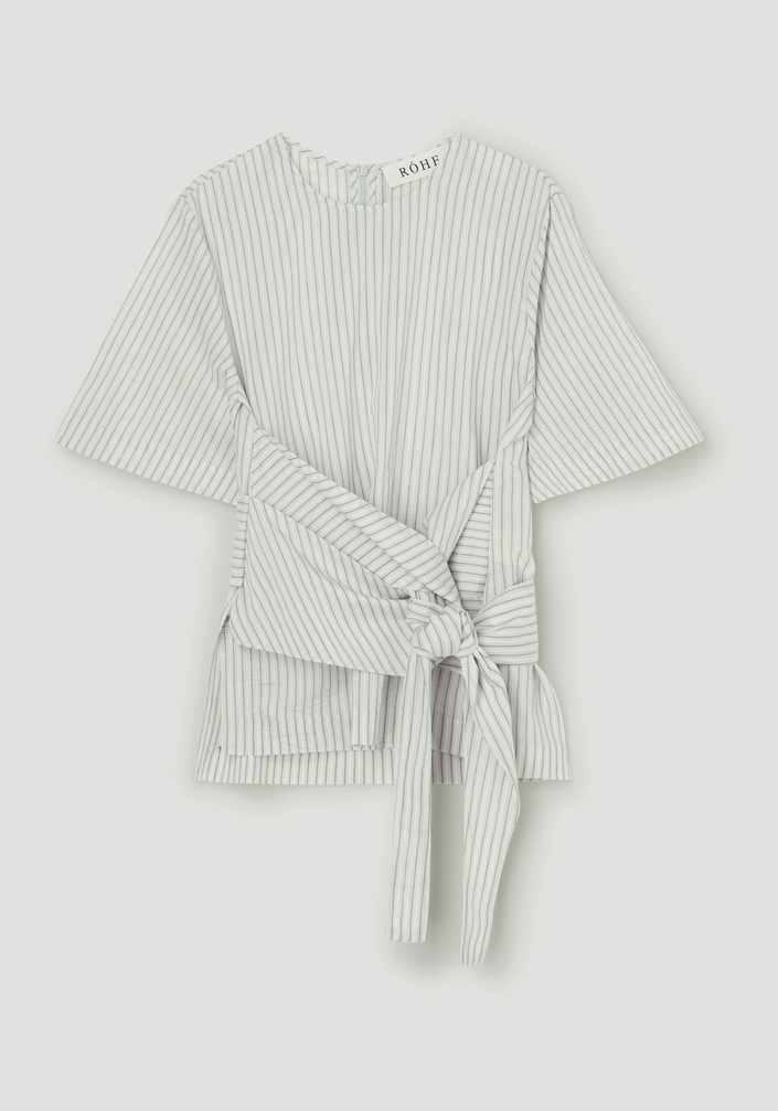 Silk-blend wrap top | fine stripe