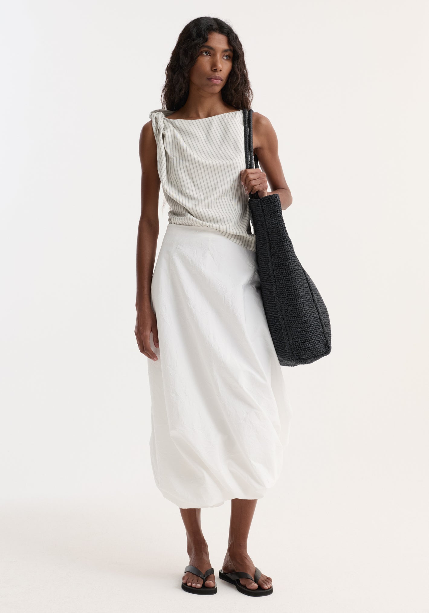 Silk-blend draped top | fine stripe