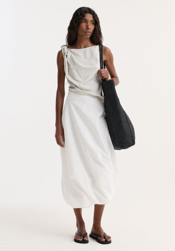 Silk-blend draped top | fine stripe