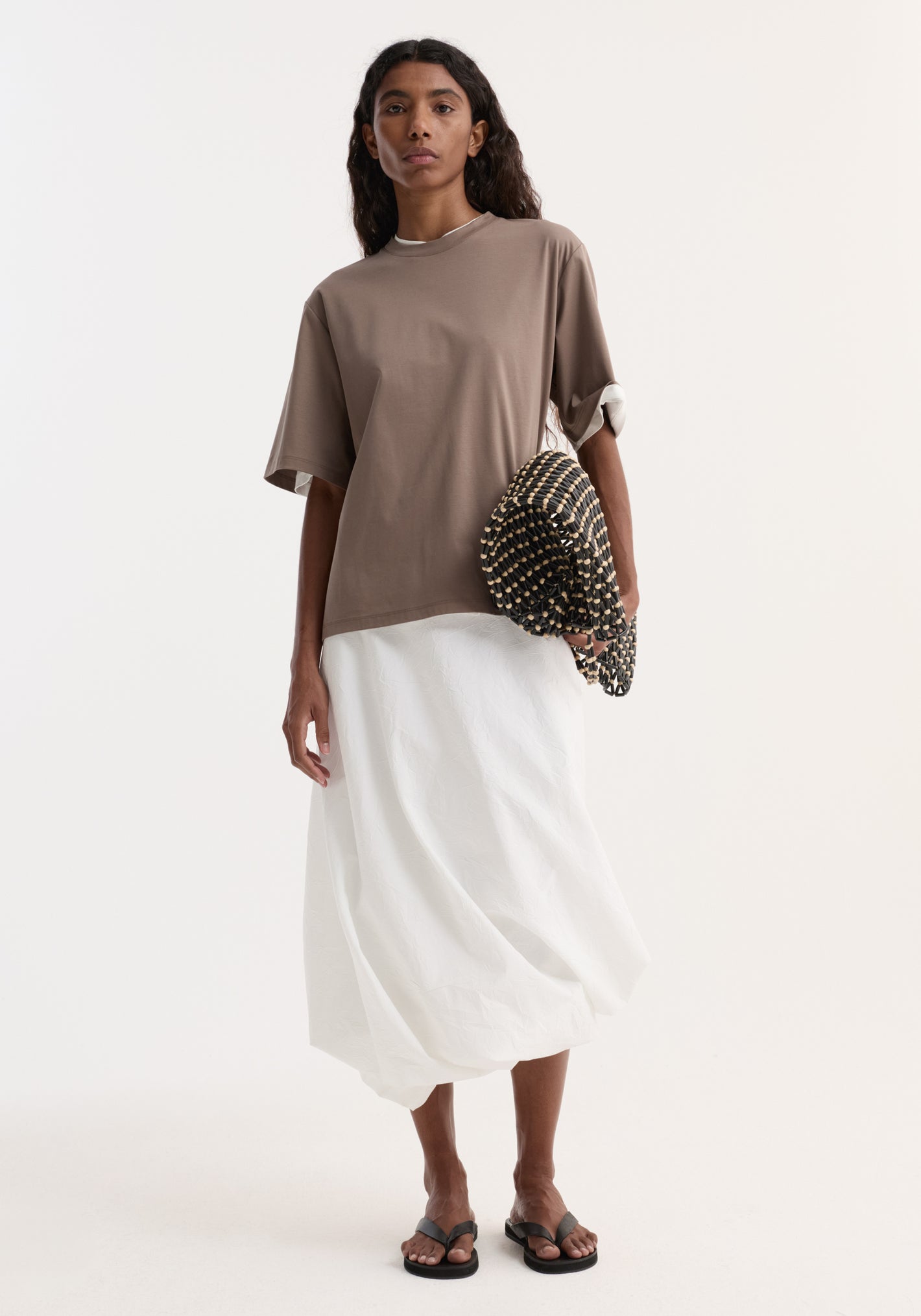 Oversized cotton silk t-shirt | taupe