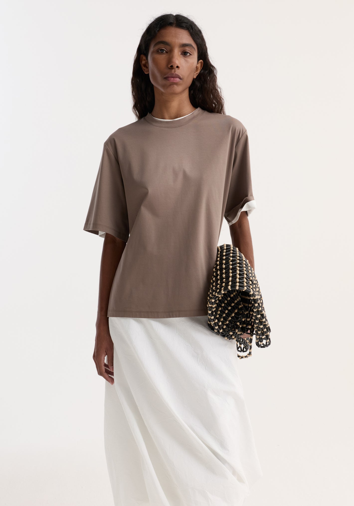 Oversized cotton silk t-shirt | taupe