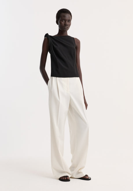 Draped linen silk top | black