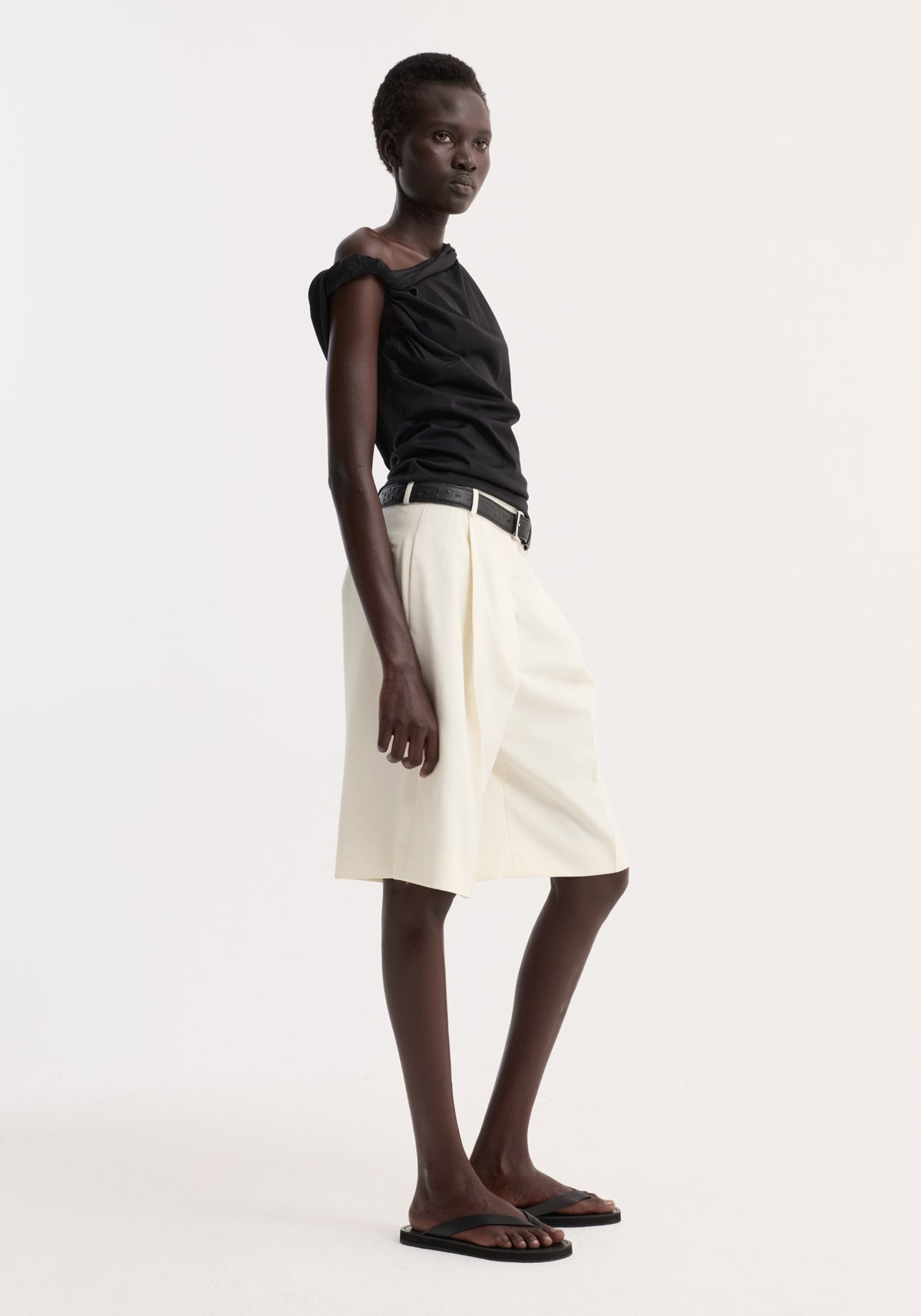 Sculptural cotton silk top | black