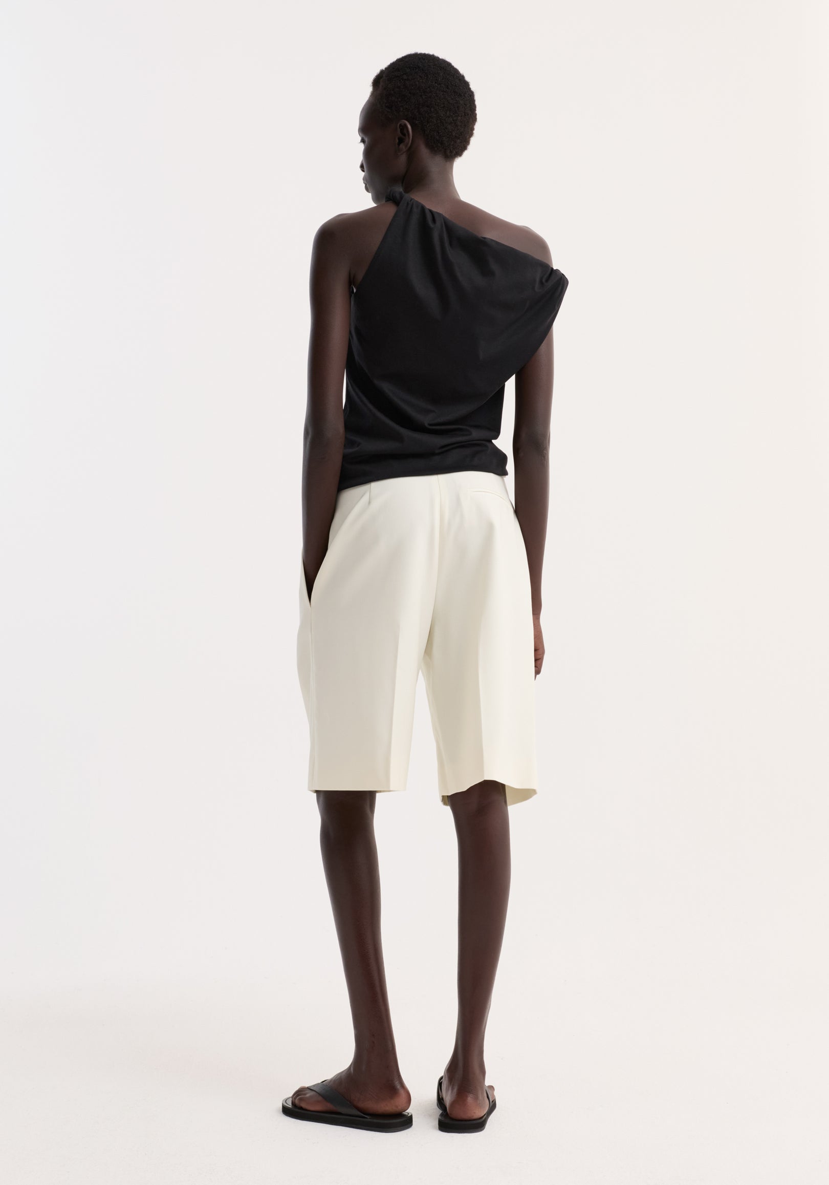 Sculptural cotton silk top | black
