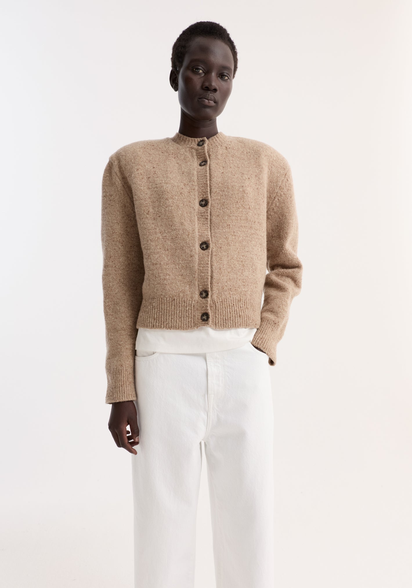 Fine merino tweed cardigan | oat melange