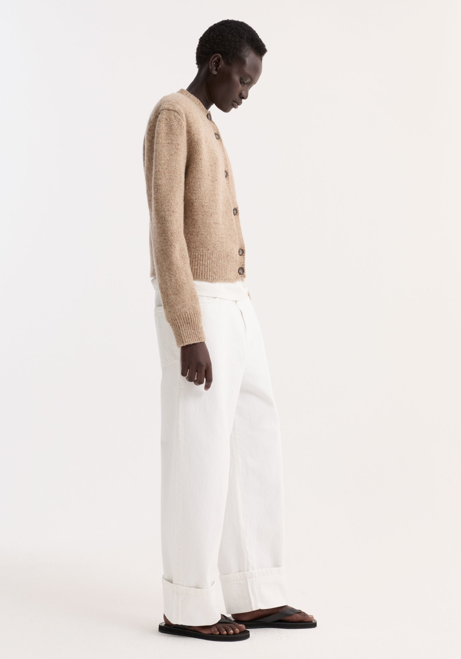 Fine merino tweed cardigan | oat melange