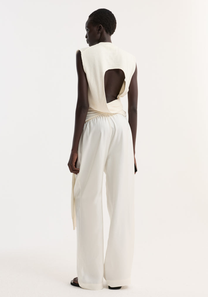 Open back knitted wrap top | off white
