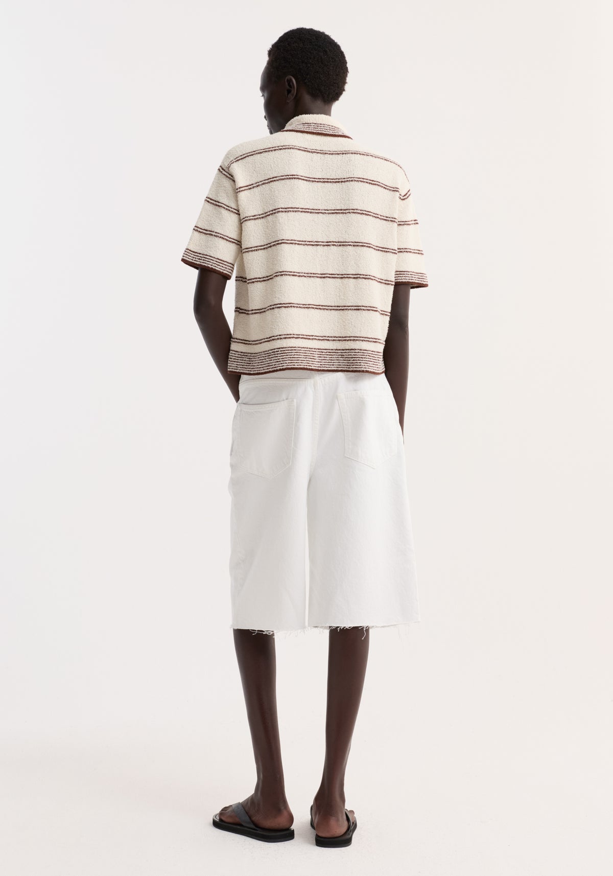 Towelling striped polo | cream / brown stripe