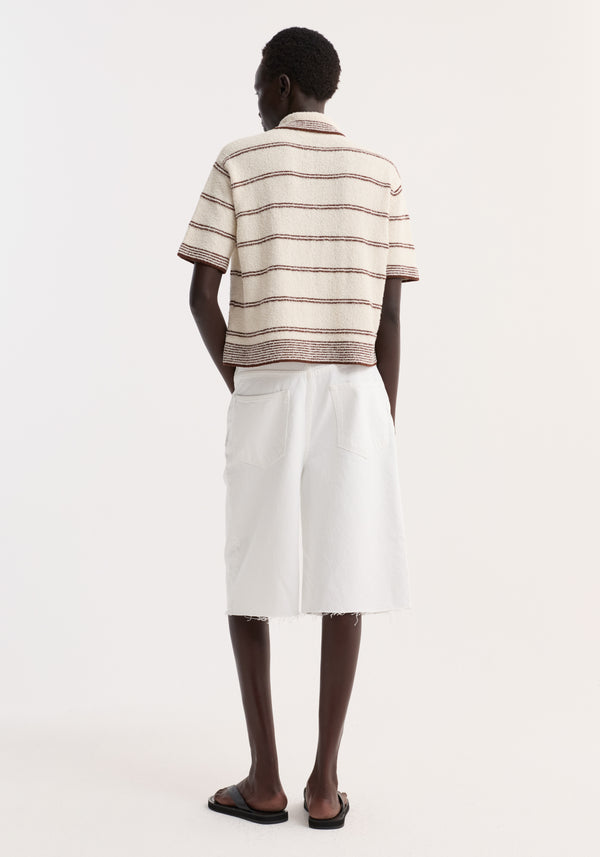 Towelling striped polo | cream / brown stripe