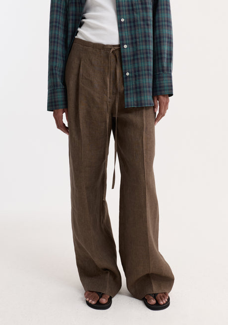 Relaxed drawstring trousers | brown melange
